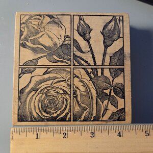 1990's Magenta Rubber Stamp, Floral, Flower Window Frame, 09.156Q